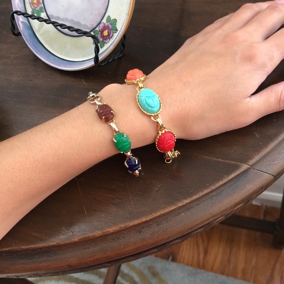 Vintage Jewelry - 🎱 Set of 2 Vintage Rainbow Cicada Charm Bracelets